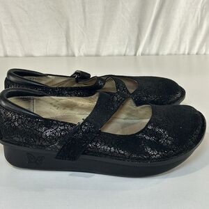 Alegria Paloma Shoes Women's US 7.5 EU 38 Black Shimmer Wedge Clog Shoes Day-553